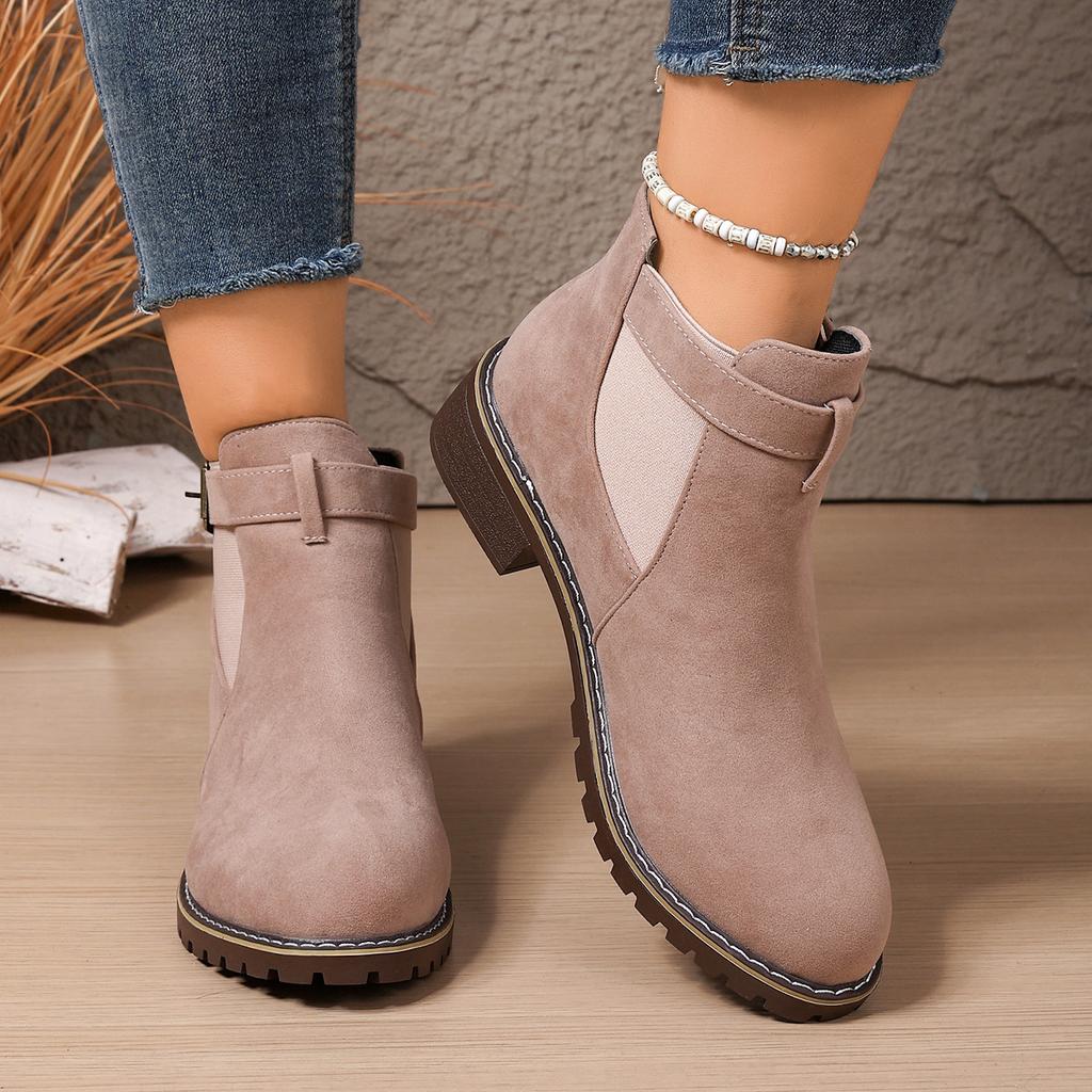 Suede Booties Women's New Short Vintage Block Heel Flat Martin Boots Side Zipper British Style Women's Boots