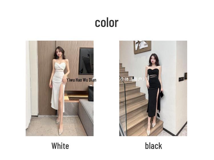 Sexy V-Ausschnitt Trägerloses Arbeits-Abendkleid - Figurschmeichelnder Schlitz Bodycon Langer Rock für Damen