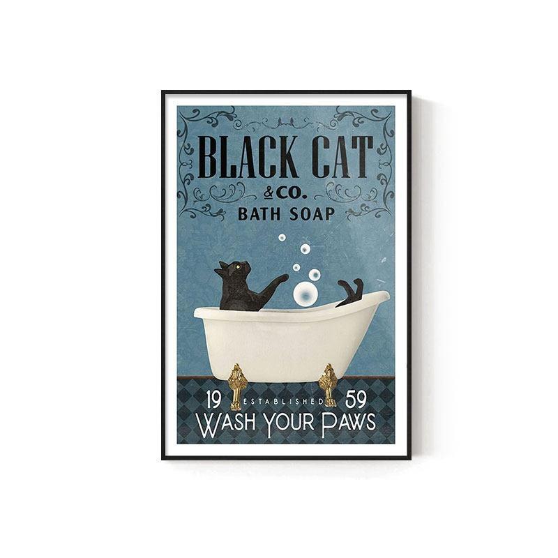 Retro Kitten Cartoon Canvas Painting Bathroom Toilet Poster Toilet Children's Room Decoration Painting for Modern Living Room Asian Style Home Decor