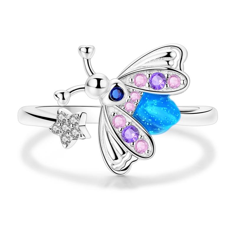 Original 925 Silver Sparking Luminous Firefly Stars Open Rings For Women Girls Jewelry Birthday Anniversary Gifts resizable