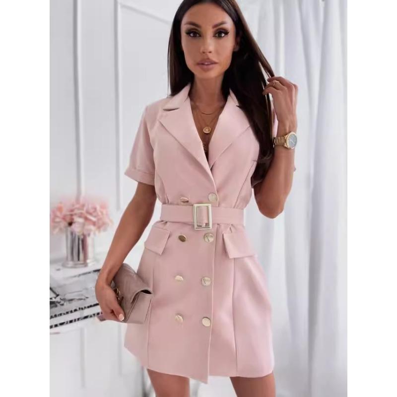 Moda dame vară primăvară culoare uni imprimeu mâneci scurte gât POLO rochii casual
