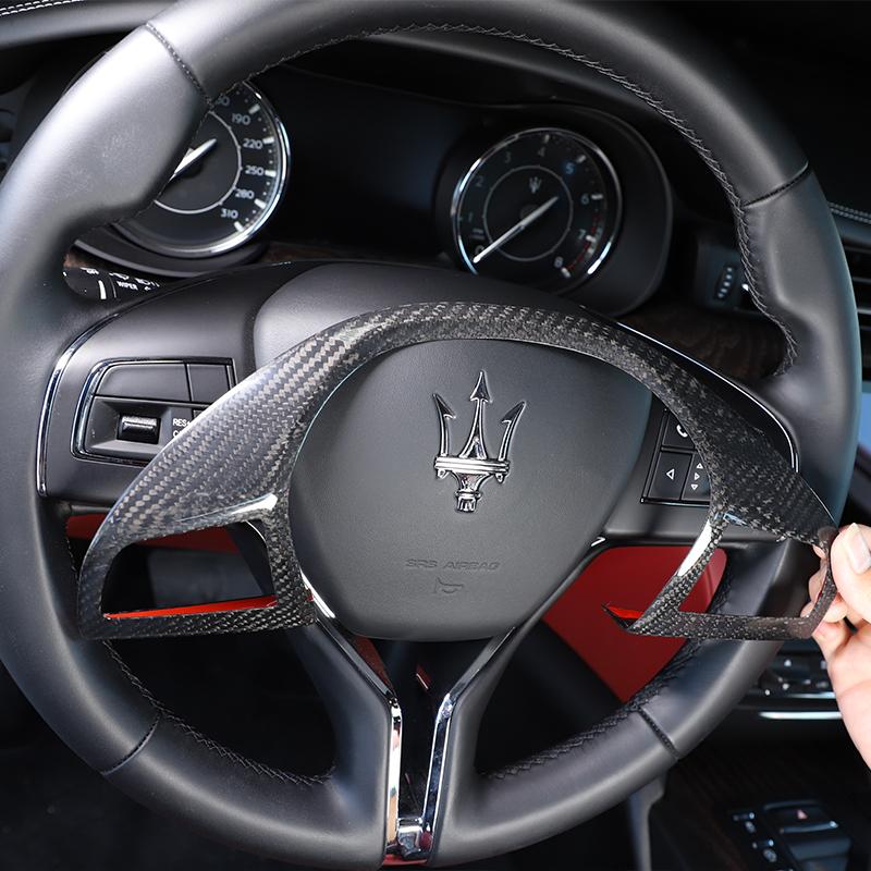 Real carbon fiber For Maserati Levante Ghibli Quattroporte 2013-2026 Car Steering Wheel Button Frame Ring Trim Cover accessories