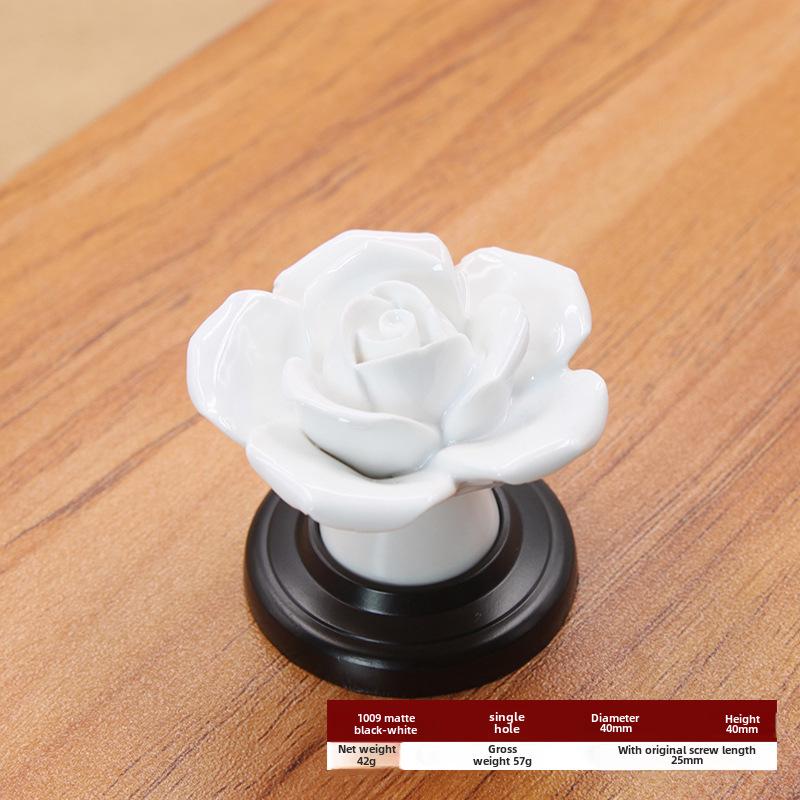 Rose Ceramic Cabinet Handle - Modern Pastoral Style, Single Hole Design for Drawer, Wardrobe, or Door