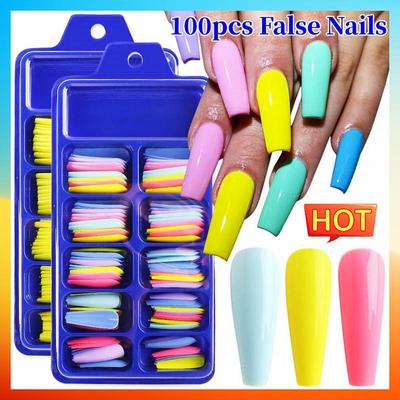 100pcs False Nails Press On Nails Acrylic Extension Coffin Forms Nail Tips