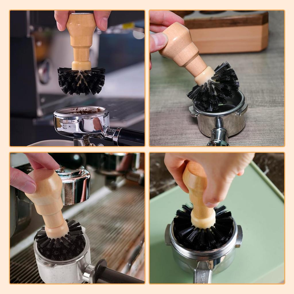 Kasanidika Coffee Coffee Portafilter Wooden and Nylon Cleaning Brush for Coffee Effective Cleaning Easy to Convenient Brush, Brush, 58mm, Grinder,