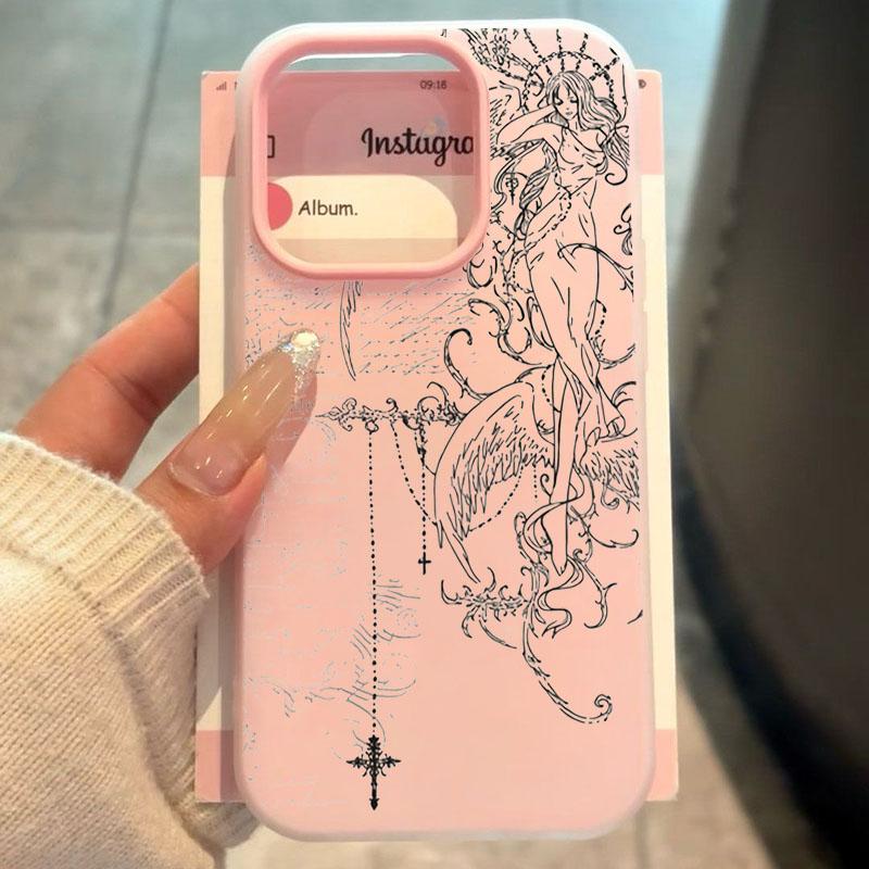 Gothic Style Angel Cross Line Drawing Phone Case For Xiaomi Mi Poco X7 X6 X5 M6 Pro 4G 5G Mi 15T Pro Candy Color 2in1 Soft Cover