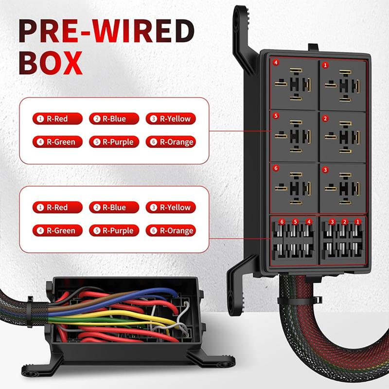 12V Fuse Relay Box 6 Way Relay Fuse Box Pre-Wired Waterproof Relays Box with 6 Relays and 12 ATC/ATO Fuses Relay Panel