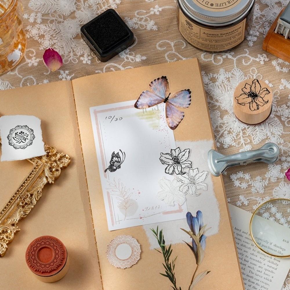 DIY Craft Wooden Stamp Set Butterfly Flower Themed Wood Rubber Stamp  Album Making