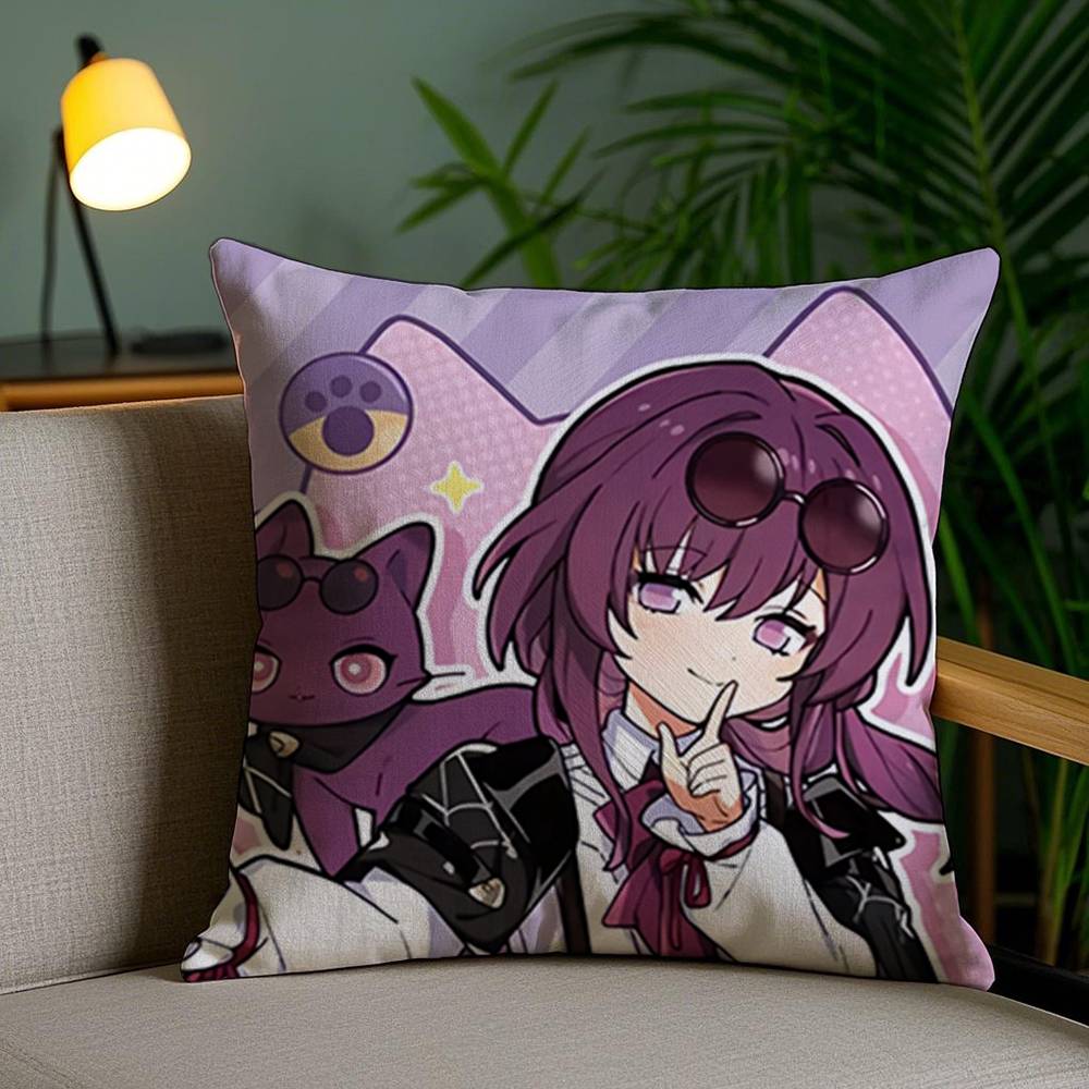 Chibi Cute Honkai Star Rail Pillow Case Office Sofa Dorm Chair Back Short Plush Double-sided Printing Home  Cushion Cover
