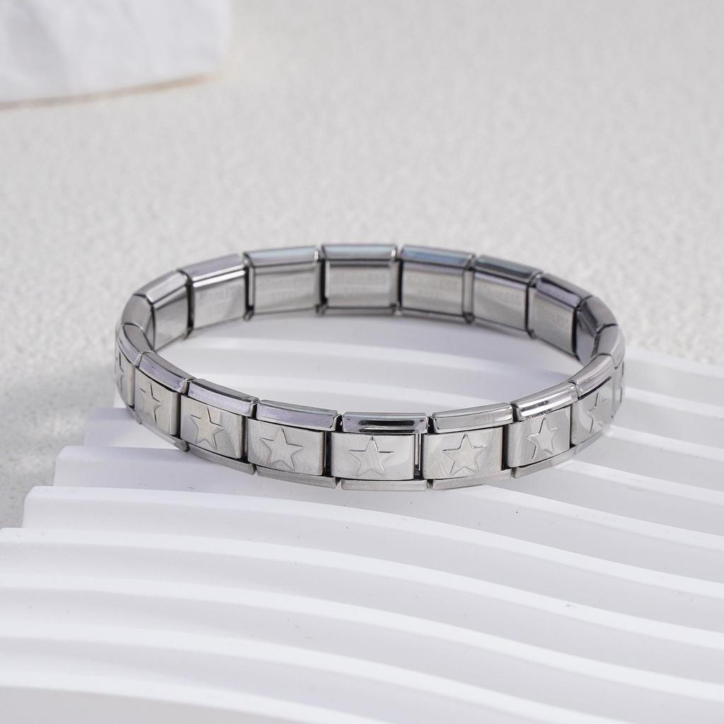 Italian Stainless Steel Love Heart & Star Modular Bracelet - Detachable Elastic Watch Band, European & American Fashion.