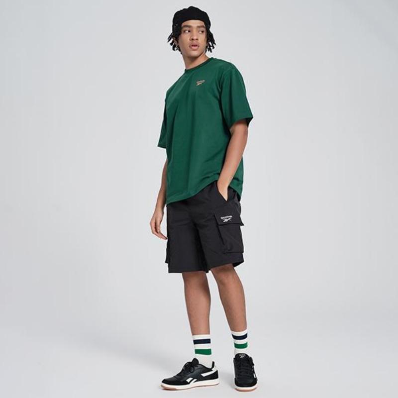 Reebok Серія Спортивний Стиль Однотонна Повсякденна Футболка з Круглим Вирізом та Коротким Рукавом Унісекс Топи Зелена 24SRM421UGL1