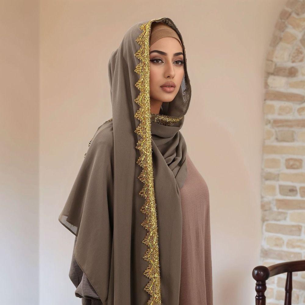 Silk Chiffon Hijab Scarf Gold Sequin Wraps Shawl Luxury Women Headscarf  Party