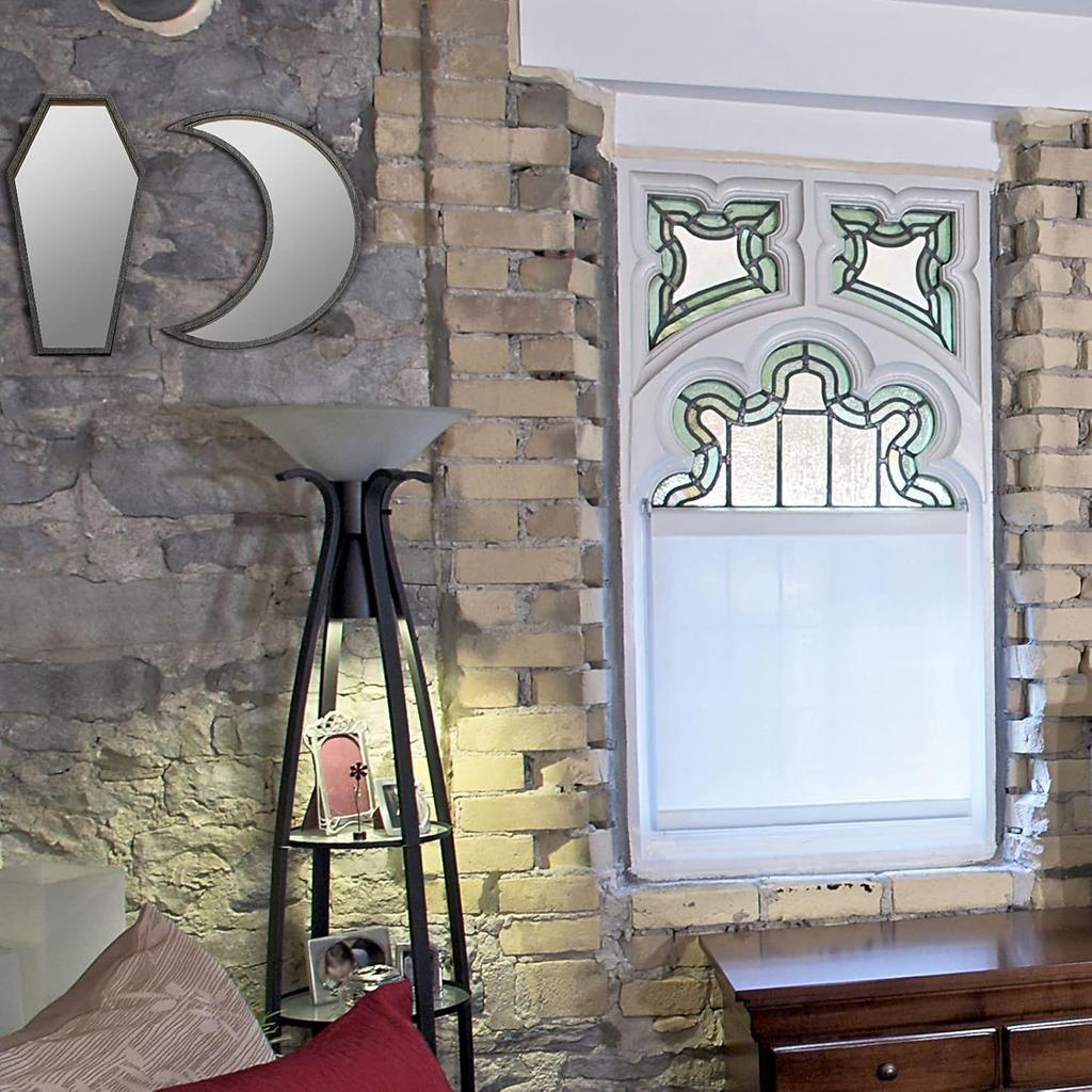 Marsui 2 Pieces Tiny Coffin Moon Mirror Cute Goth Room Decor Spooky Gothic Decorative Mirror Rustic Black Wall Decor Wall-Mounted for Halloween