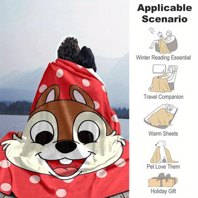 1pc, "Charming Chipmunk Design Flannel Blanket Perfect for Home Decor, Couch Cover, Travel, Camping, Car Use, Beach, Office Nap, Gift Idea"