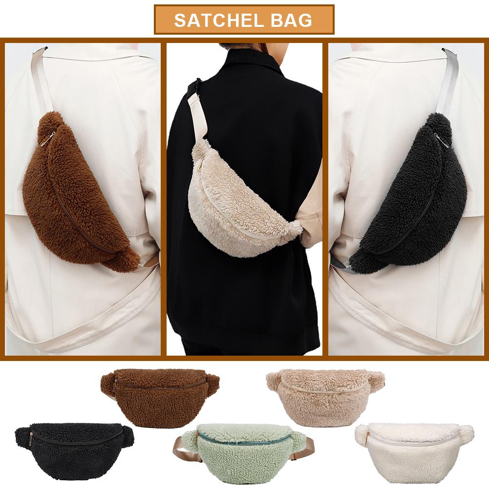 Unisex Furry Fanny Pack Zipper Closure Fuzzy Crossbody Bag Fashion Multifunctional Foldable Lightweight Autumn Winter Daily Bag