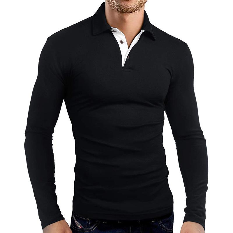 Men'S Long-Sleeved Lapel Polo Shirt Men'S Business Golf Wear Men'S T-Shirt