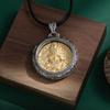 JMXD-Inlaid Copper Tibetan Zakiram God of Wealth Round Necklace, Retro Personalized Men's and Women's Safety Pendant