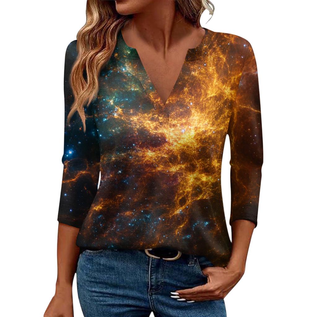 Women's Casual Fashionable Sexy Comfortable V-Neck Christmas Three-Quarter Sleeve Top