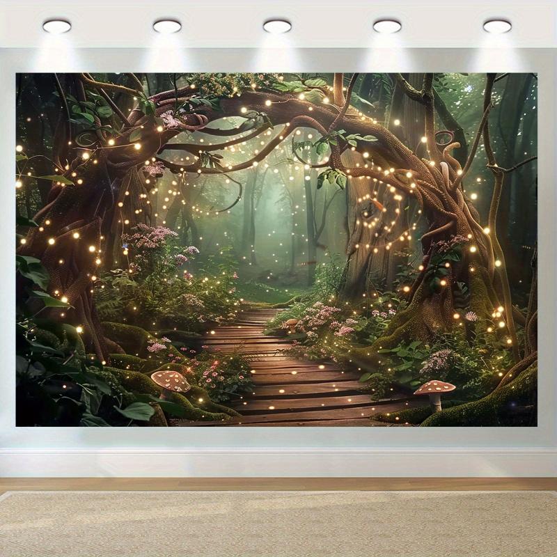 Sparkling Enchanted Forest Tapestry, Party Wedding Photography Backdrop, Home Wall Decor