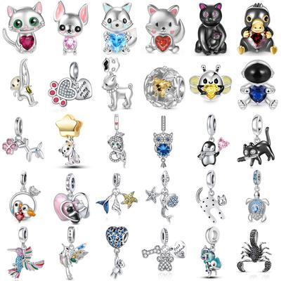 Copper Cute Pet Monkey Scorpion Cat Penguin Hummingbird Charm Bead Fit For Originalbracelet Diy Women'S Jewelry
