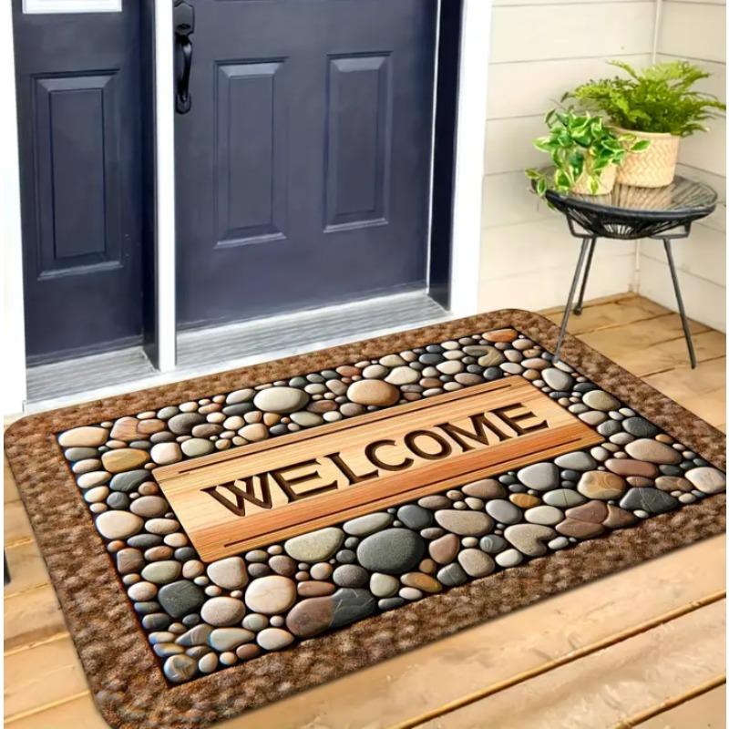 Stone Patterned Welcome Door Mat with A "welcome" Design for Farmhouse Decoration and Home Entrance The Front Door Welcome Mat