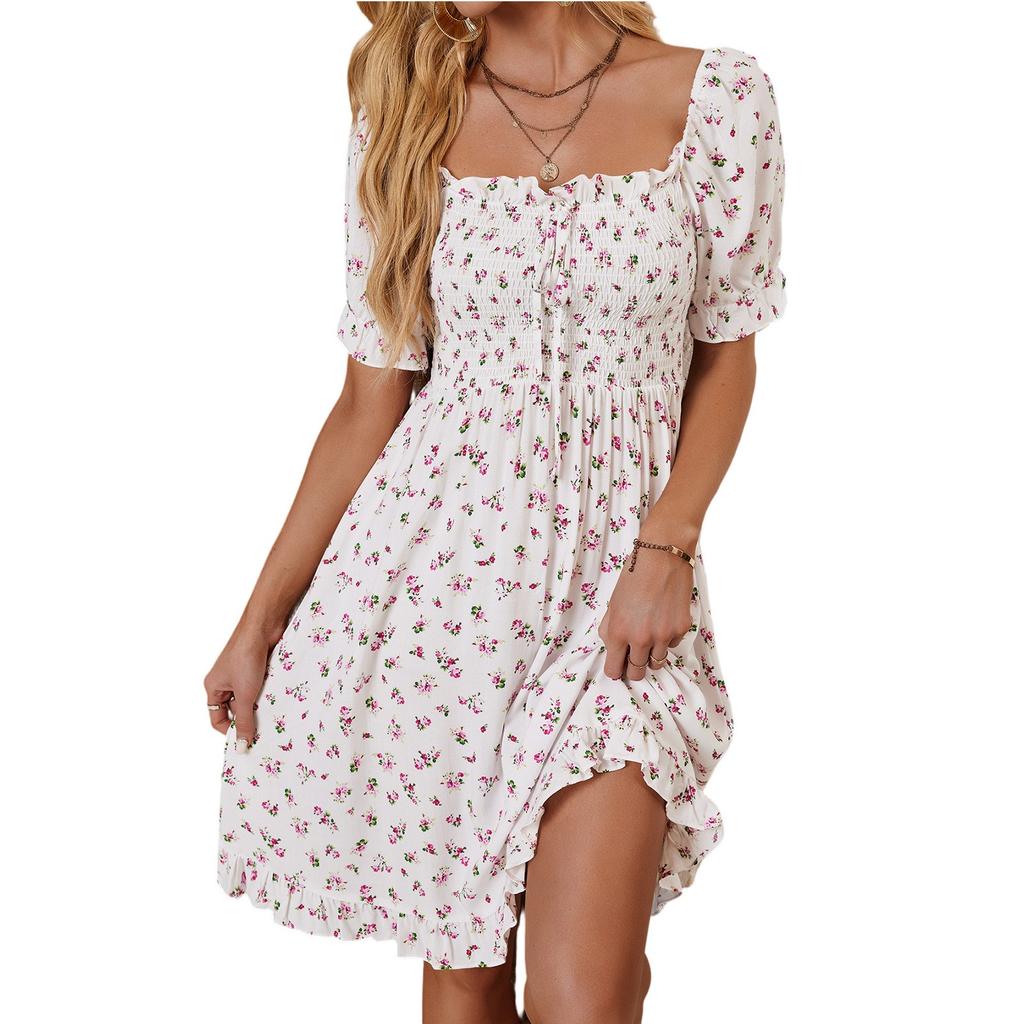 Women's Dress Casual Floral Pattern Belted Short-sleeved Dress