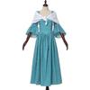 Damen Kolonial-Pionier Kostümkleid Blau Blumig Prärie-Pionierkleid Mit Haube Schal Vintage Grenzland-Bauern Langkleid