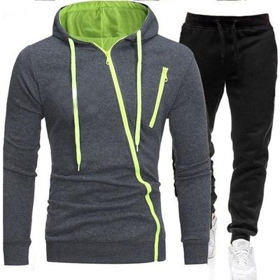 Men's New Characteristic Diagonal Zipper Sweater Sports And Leisure Men's Hooded Long-sleeved Cardigan Sweater Suit