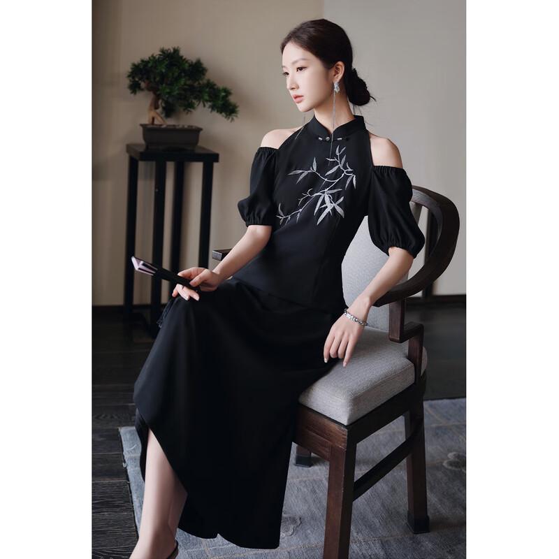 

JK&JS New Chinese Style Embroidered Off-Shoulder Dress M