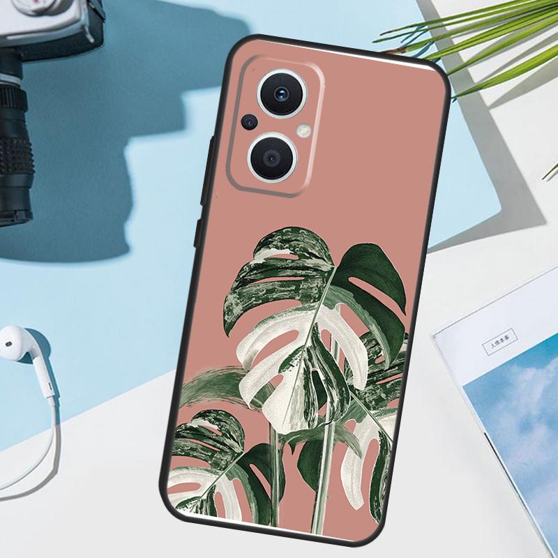Housse verte feuilles Monstera pour OPPO Reno 14 F 13 12 11 10 Pro 11F 12F 13F 7 8 Lite Étui OPPO Find X9 X8 X6 X5 Pro