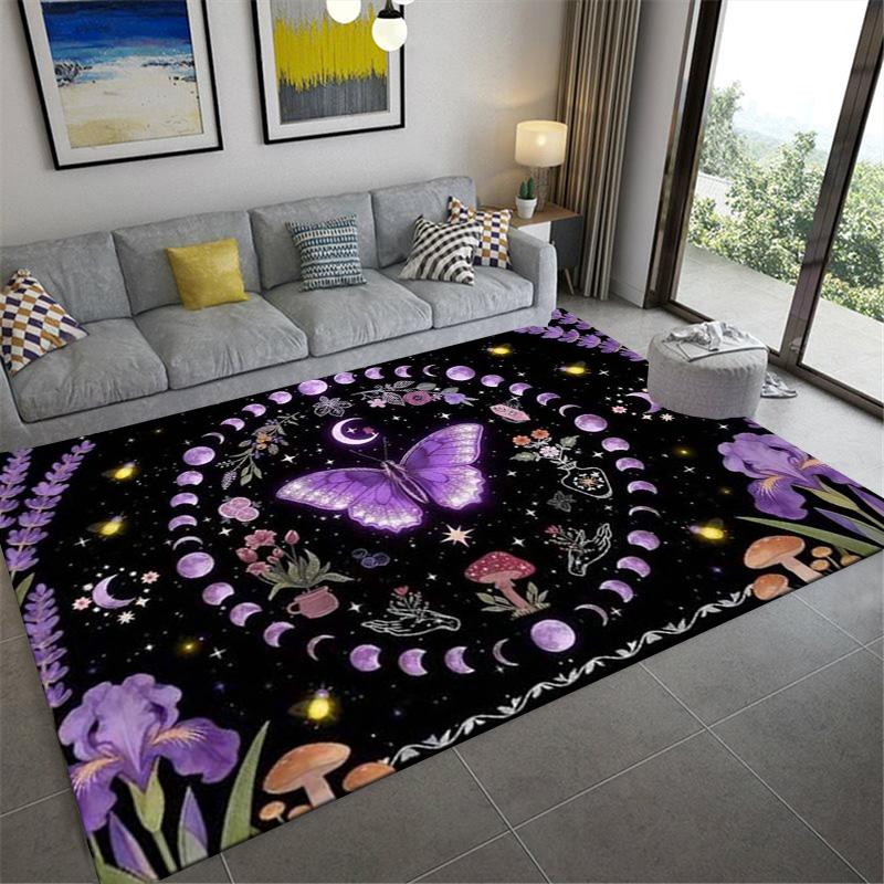 Butterfly Moon Mushroom Carpet Rug for Living Room Bedroom Home Sofa Decoration,Kids Play Non-slip Floor Mat