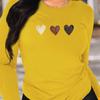 Damen Frühjahrs- und Herbstkleidung Buntes Herz Aufdruck T-Shirt Langarm Rundhals Freizeit Oberteil