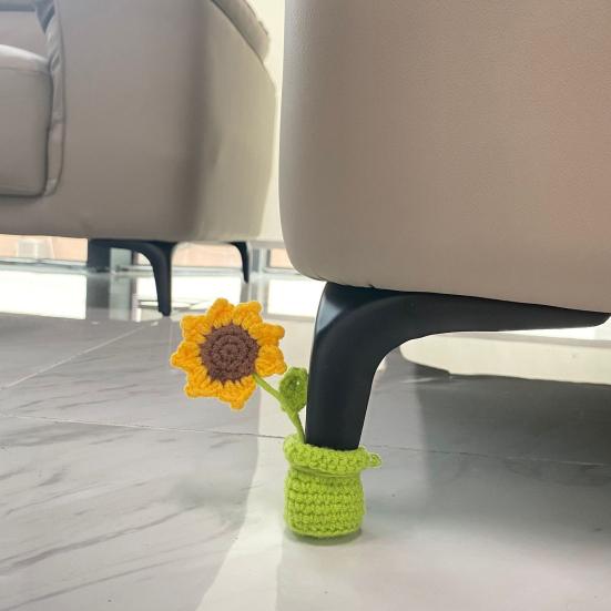 1/4 Pcs Table Leg Protective Covers Cartoon Sunflower Shape Knitted Elastic Prevent Scratches And Noise Reusable Chair Leg Floor Protectors