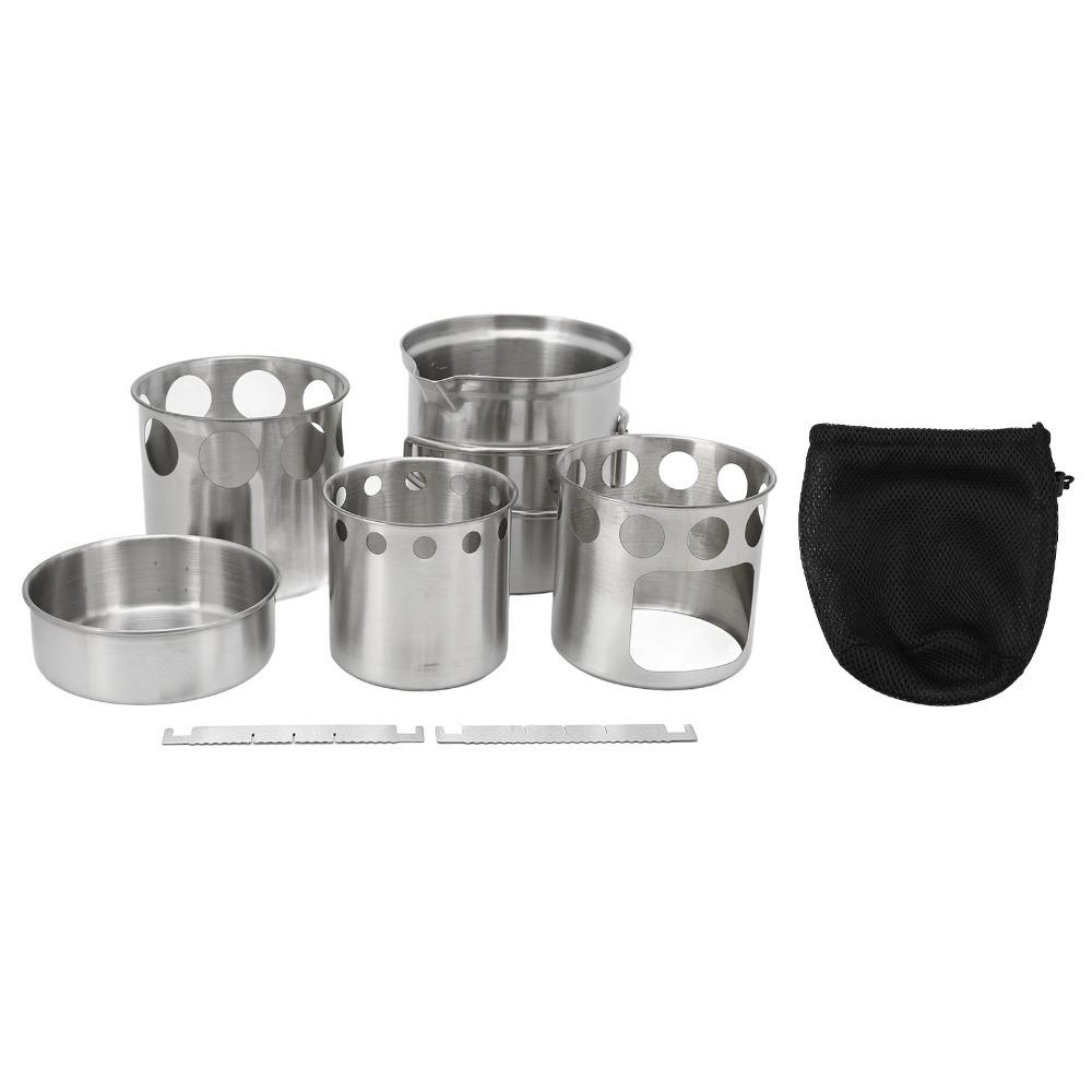 With Mesh Pouch Portable Camping Stove Stainless Steel Cooking Pot Set Camping Cookware Set  Hiking Camping Cookware Set