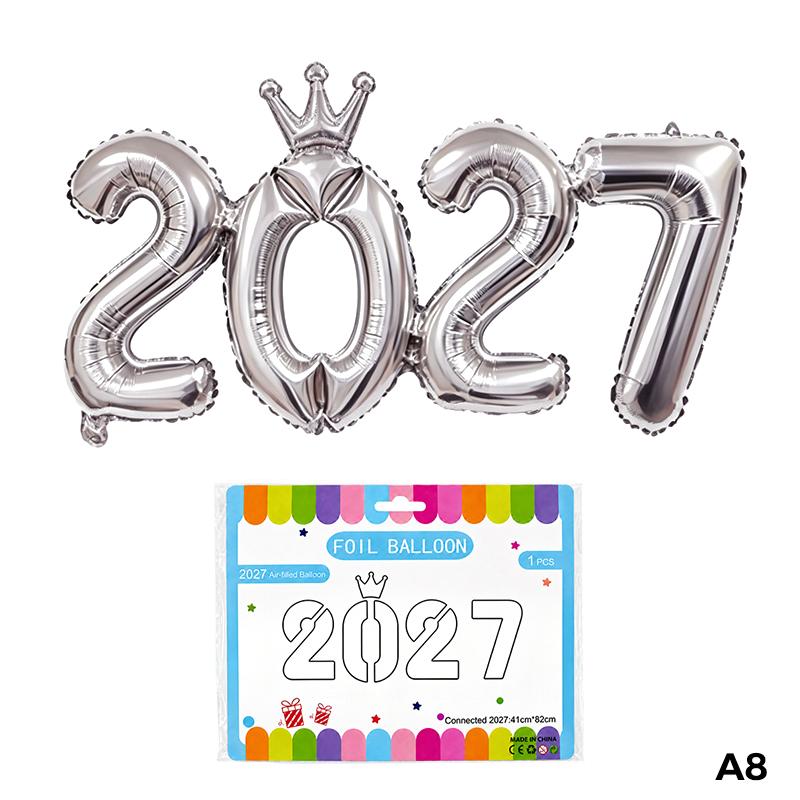 16 Inch Multicolor 2027 Number Balloons Crown Foil Inflatable for New Year Birthday Party Decoration