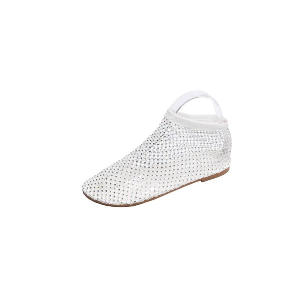 Women's Round Toe Rhinestone Mesh Slip-On Beach Sandals