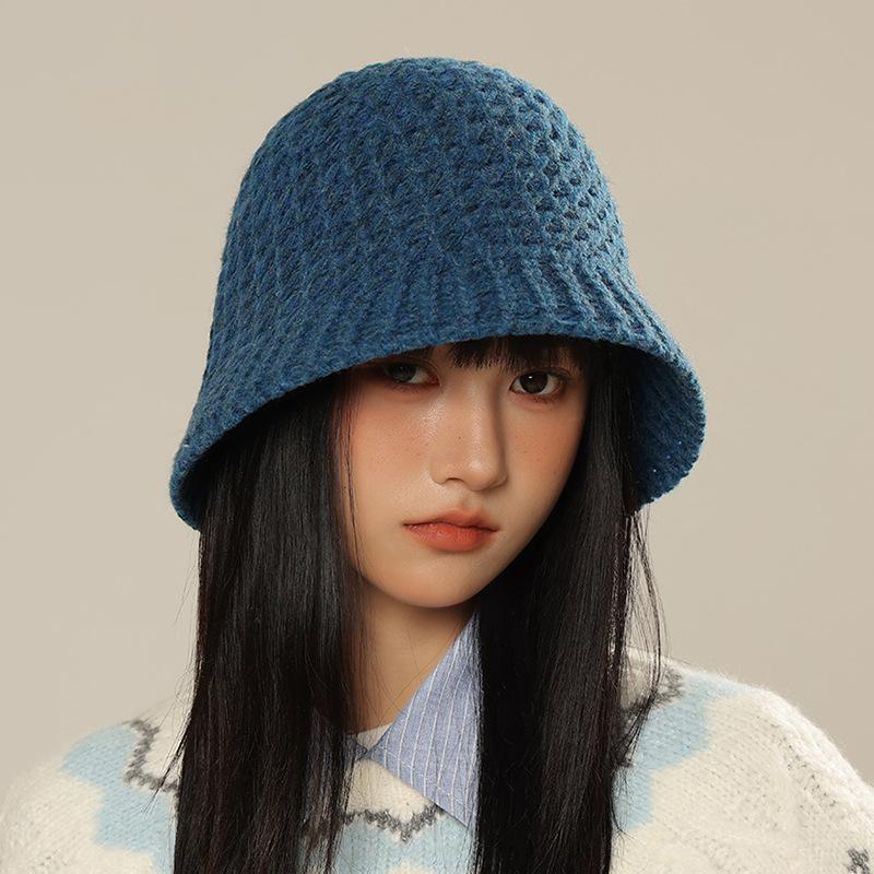 New Knitted Bucket Hat Women's Autumn and Winter Fashion Versatile Face Small Wool Hat Internet Celebrity Visor Basin Hat