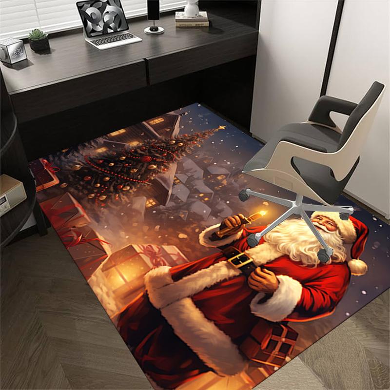Christmas Santa Claus Crystal Velvet Chair Mat Area Rug - Non-Slip, Floor Mat, Office Desk Chair Rugs, Bedroom Decor.Christmas Gift-1106146