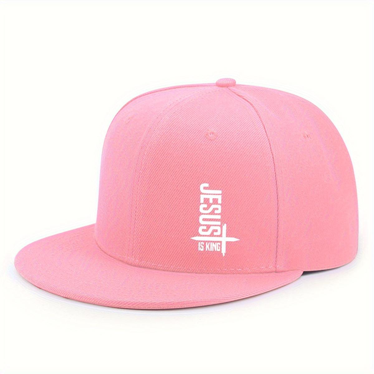 Jesus Is King Pink Flat Brim Baseball Cap Polyester Adjustable Streetwear Snapback Hat One Size