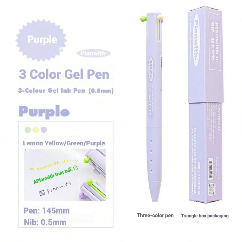 1pcs Triangular Multi-color Pen, Planwith Sign Series 3 Colors 0.5mm Point Gel Pen Multifunctional Liner Marker School