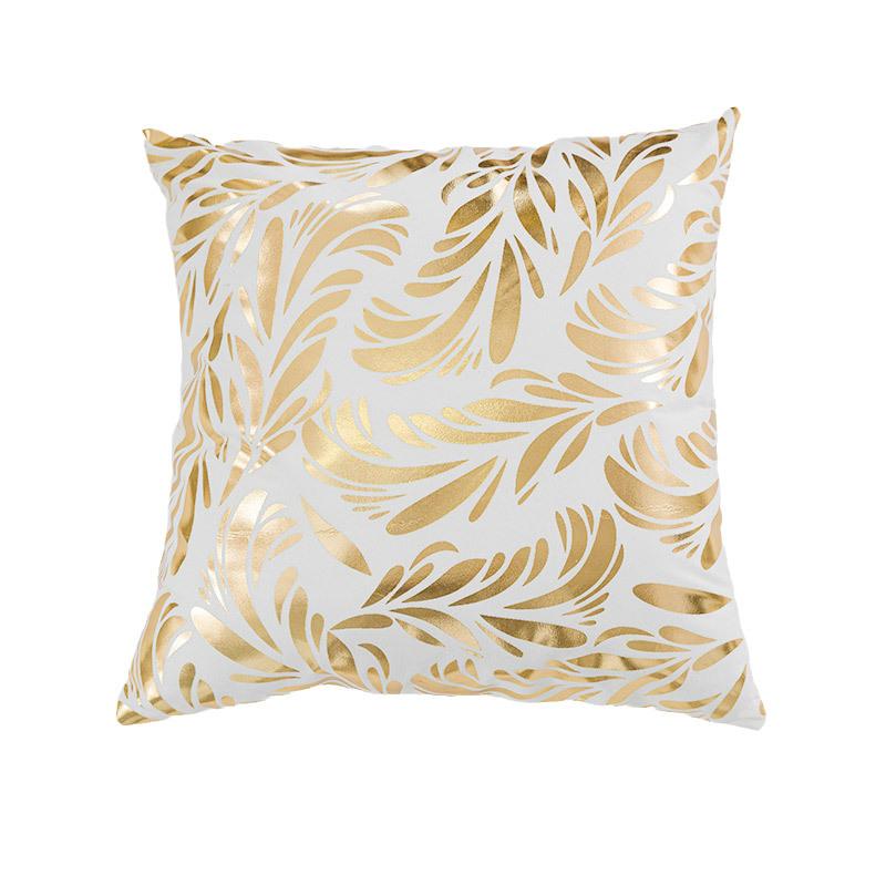 Short Plush Golden Leaf Sofa Cushion Cover, Retro Light Luxury Living Room Bedside Pillow Cover, Hot Stamping Pillow Cover