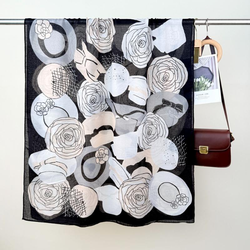 High-value retro printed long scarf creative temperament photography with warm scarf cotton and linen outer shawl
