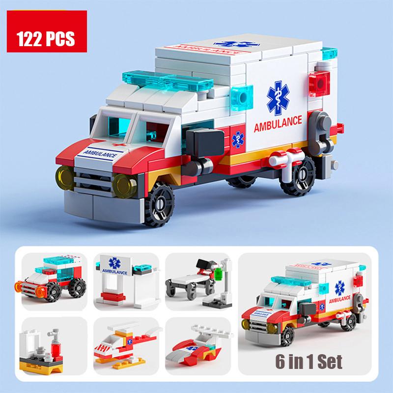 City Ambulance Fire Engine Airplane Car Helicopter Carrier Vehicle DIY Assemble Aircraft Model Building Blocks Bricks Kids Toys