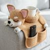 Borsa Portaoggetti a Forma di Divano per Cani all'Uncinetto, Decorazione Portaoggetti da Bracciolo per Divano Intrecciato per Animali Domestici, Con 2 Tasche e Un Portabicchieri