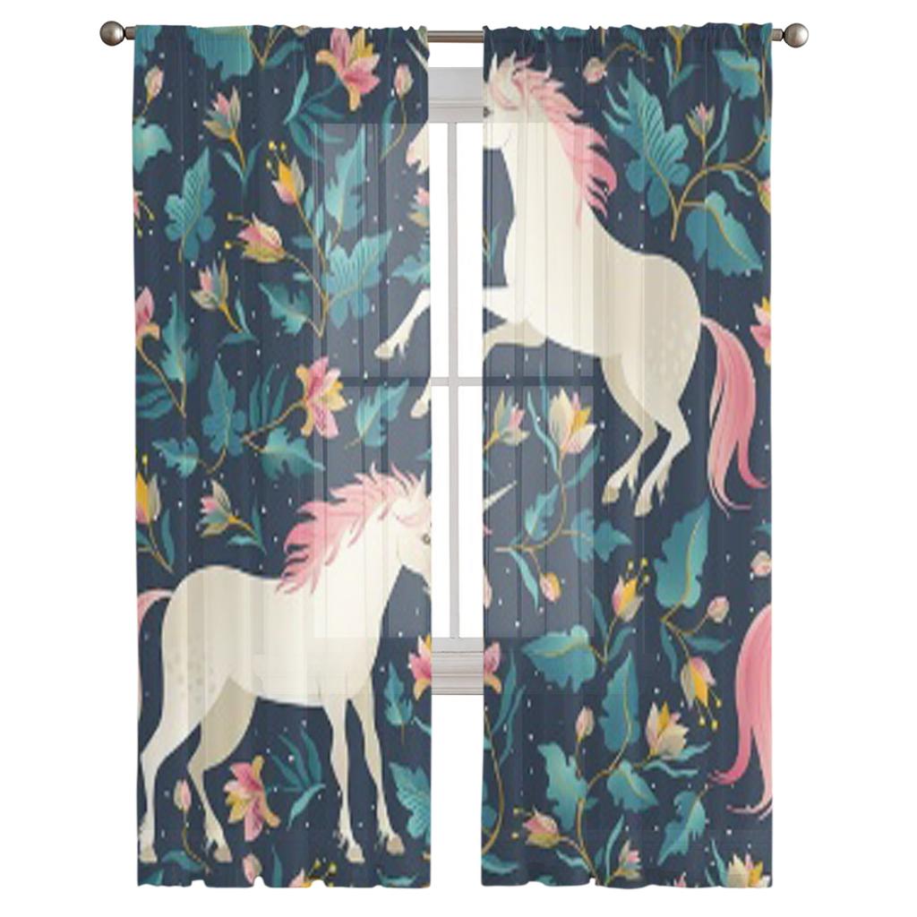 Beautiful Unicorns Sheer Curtains For Bedroom Living Room Tulle Curtains For Kitchen Window Voile Curtains