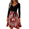 Women's Fashion Casual V-Neck Long Sleeve Vintage Christmas Print Dress