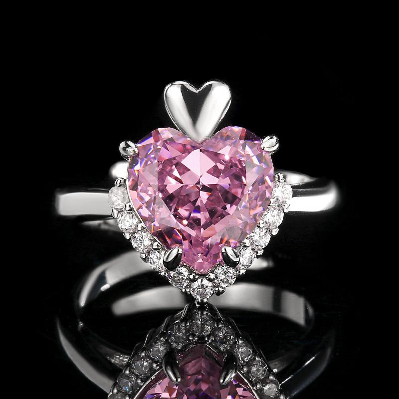 

Jewelry Set Heart-shaped Earrings Rings Necklaces High Carbon Diamonds Rose Colored Women s Fashionable High-end