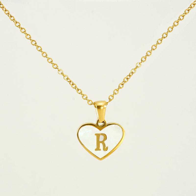 Personalized Heart Letter Necklace: Stainless Steel & Natural Shell Clavicle Chain