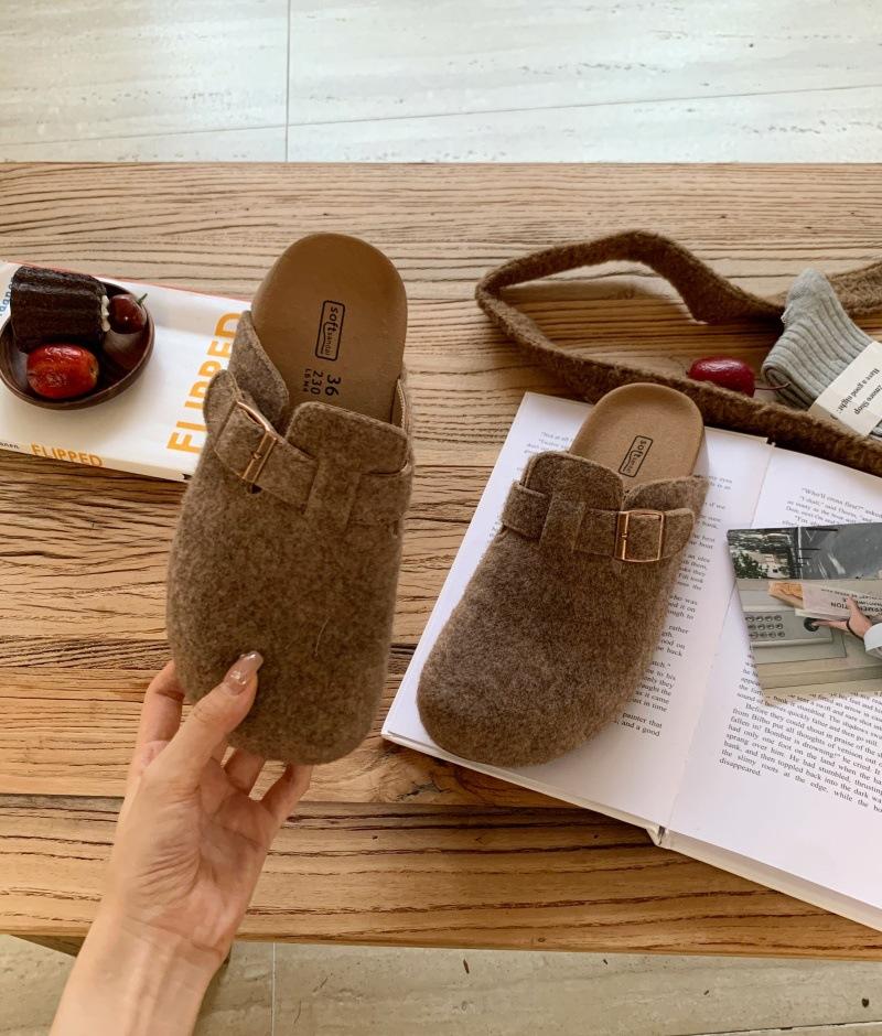 2025 Spring and Autumn New Baotou Half Slippers Women's Korean Edition Thick-soled Medium Heel Belt Buckle Lazy Casual Outer Wear Muller Shoes