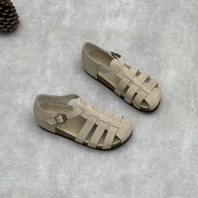 New Round-toed Women's Shoes Flat Woven Flip-top Sandals